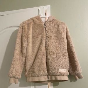Kids Forever 21 Fleece Brown Warm Furry Zip Up Jacket With Hoodie